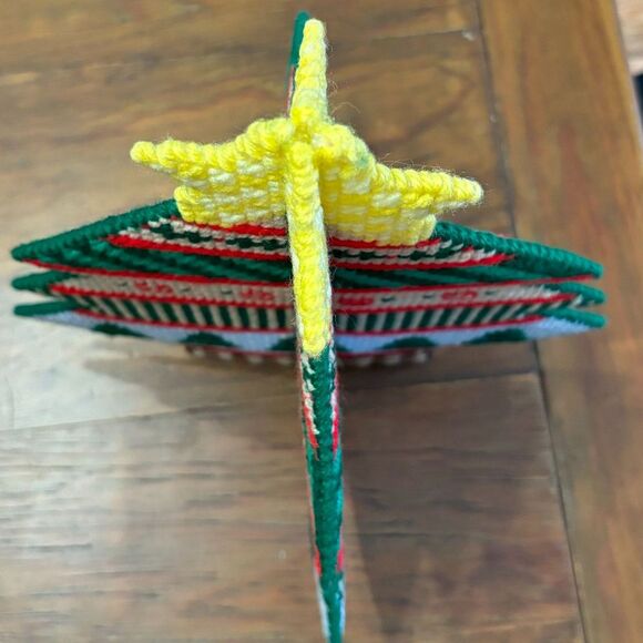 Vintage Christmas Tree Needlepoint Plastic Four Sided Folk Art Completed - Picture 2 of 4